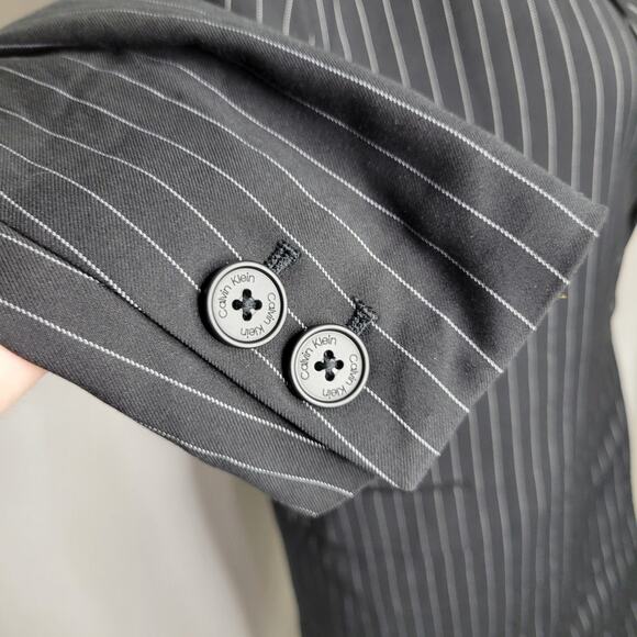 Calvin Klein Women's Pinstripe Belted Jacket Black White NWT Size 4 - Picture 7 of 10